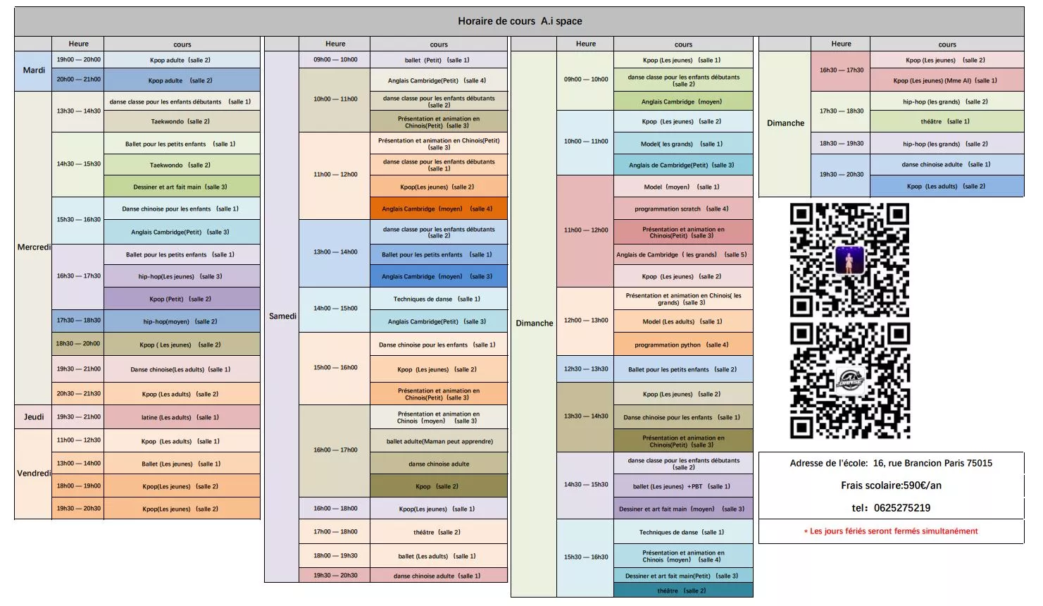 Horaire de cours A.i espace